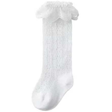 $7.50 EA - 0-12M X 1, 12-36M X 3 - Baby & Toddler Lace Looking Knee High Socks - White