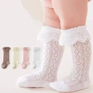 $7.50 EA - 0-12M X 1, 12-36M X 3 - Baby & Toddler Lace Looking Knee High Socks - White
