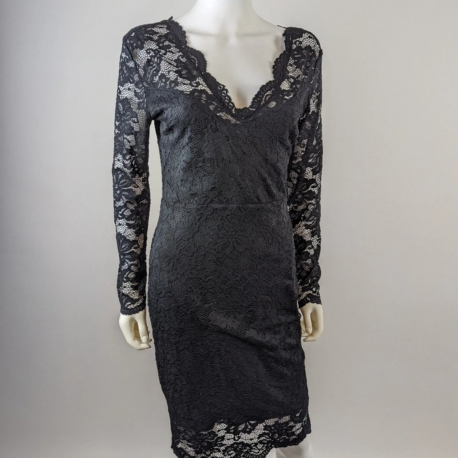 H & M Black Lace Body Con Dress 8