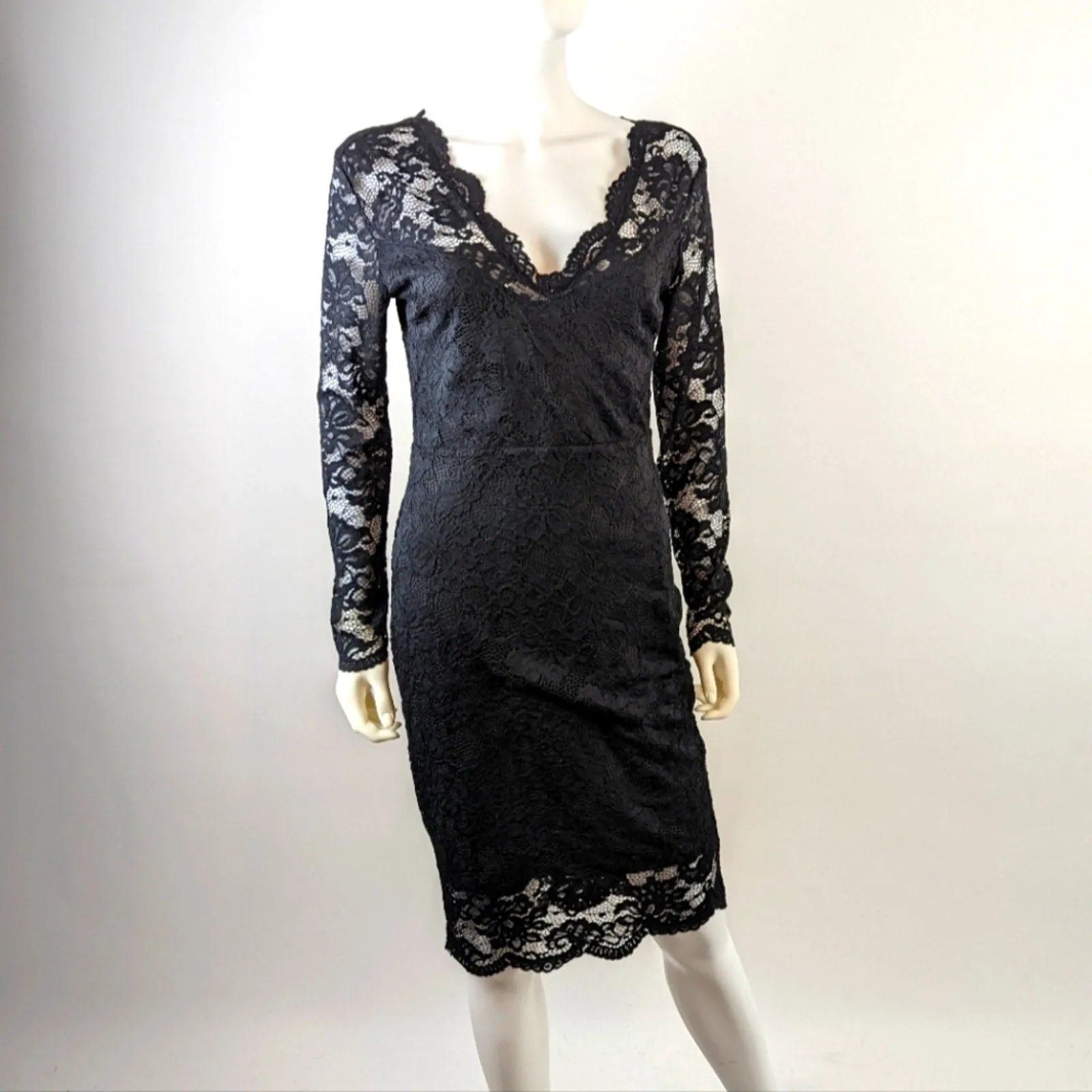 H & M Black Lace Body Con Dress 8