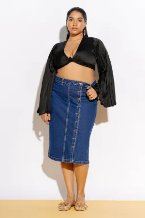Indigo Denim Buttoned Curve Bodycon Skirt