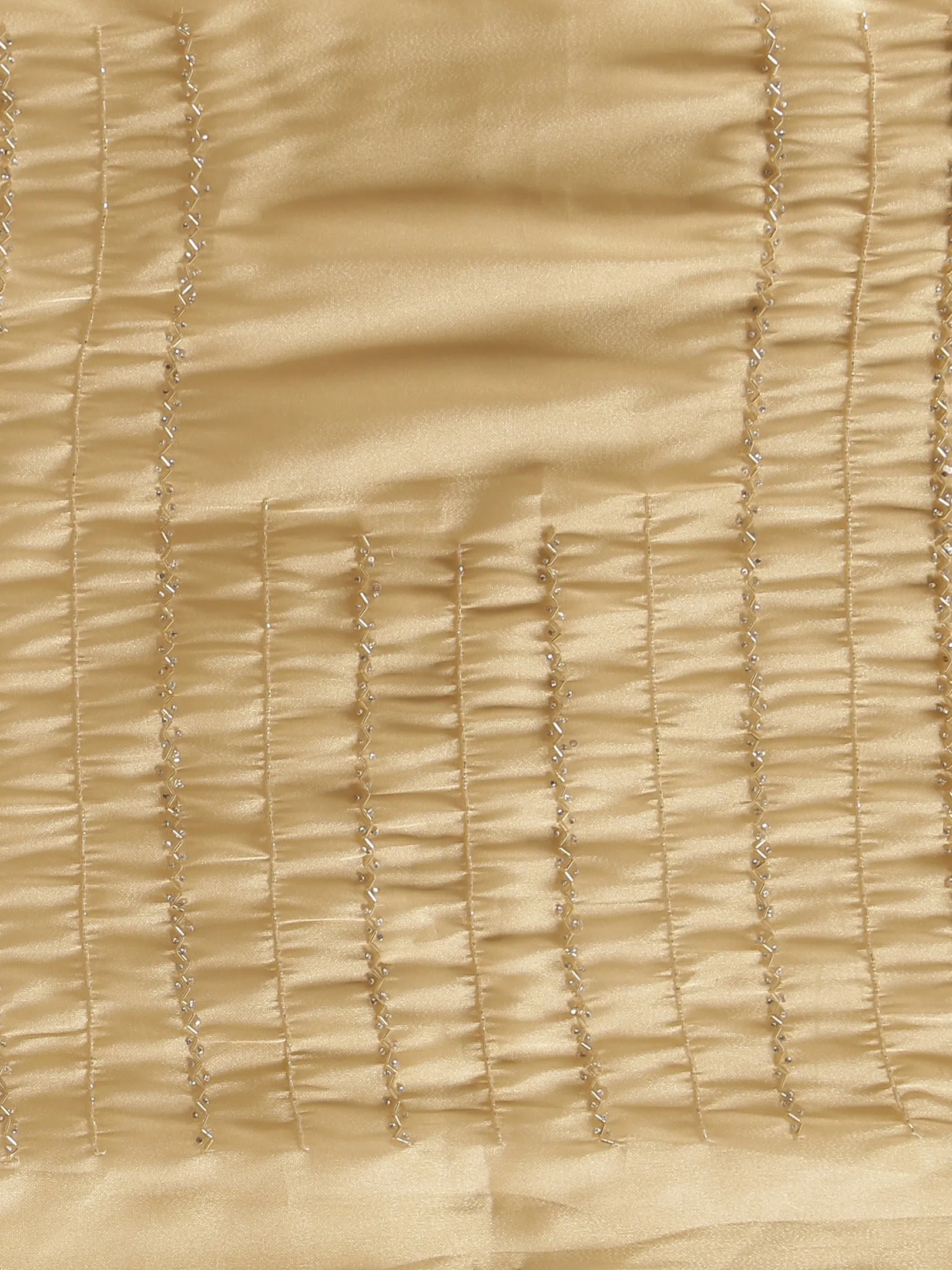 Luxe Golden Satin Silk Saree with Exquisite Embellishments