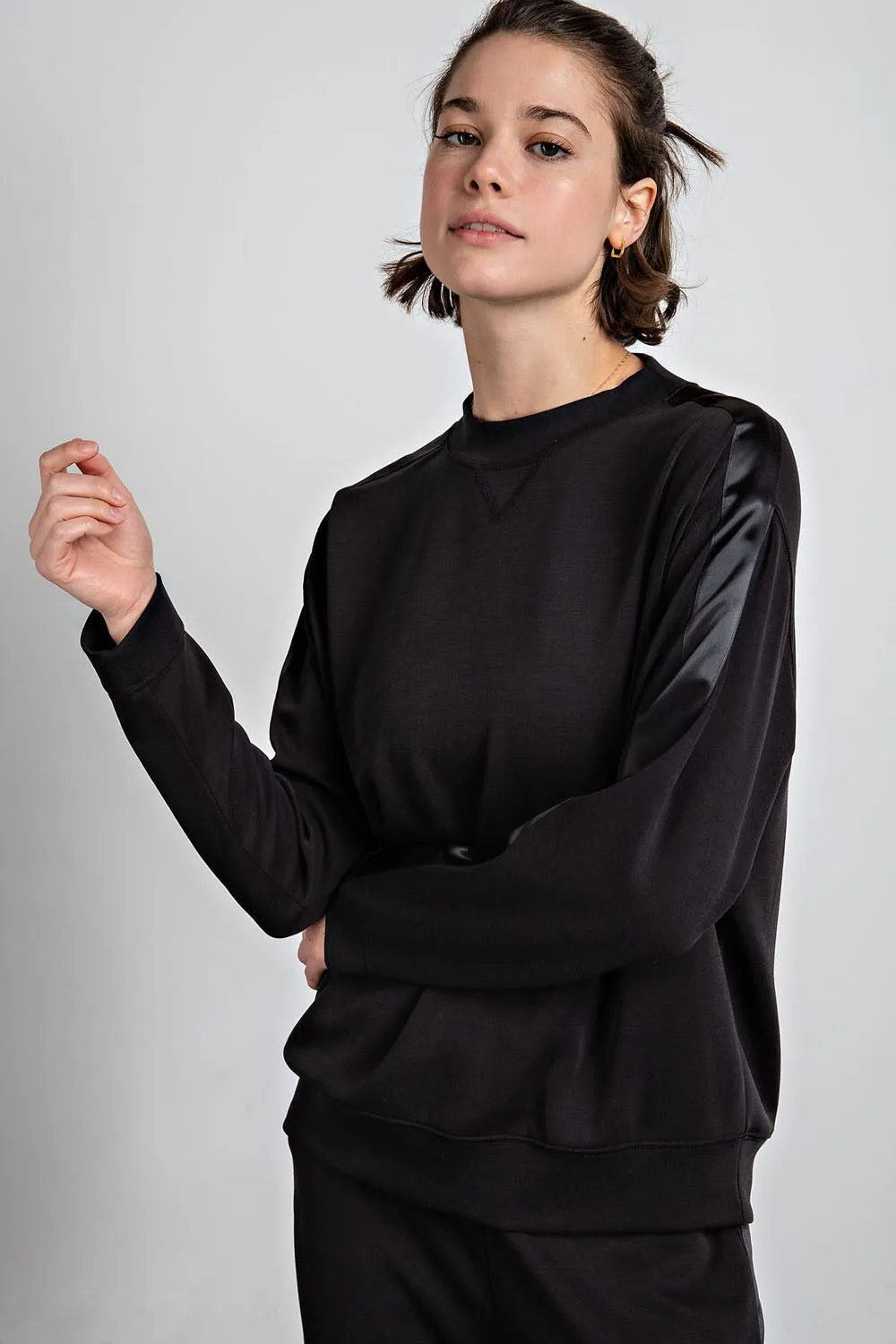 Satin Detail Crewneck Top